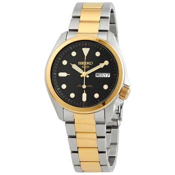 精工手表推荐, Seiko | 5Sports Automatic Black Dial Two-tone Mens Watch SRPE60K1商品图片 5.2折