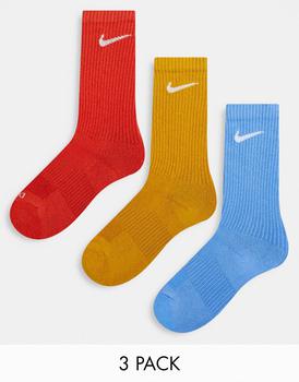 NIKE | Nike Training cushioned 3 pack socks in yellow, red and blue商品图片,