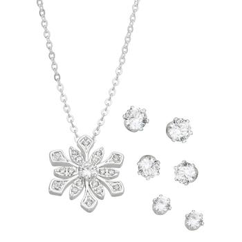 商品Silver Plated Cubic Zirconia Snowflake Pendant and Three Piece Earring Set,商家Macy's,价格¥88图片