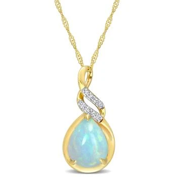 Mimi & Max | 1 1/5 CT TGW Ethiopian Blue Opal and Diamond Accent Twist Pendant with Chain in 10K Yellow Gold,商家Premium Outlets,价格¥1348