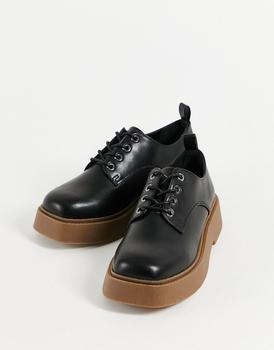 ASOS | ASOS DESIGN Martial chunky lace up flat shoes in black商品图片,6折×额外8.5折, 额外八五折