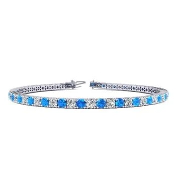 SSELECTS | 5 Carat Blue Topaz And Diamond Tennis Bracelet In 14 Karat White Gold, 8 Inches,商家Premium Outlets,价格¥18895