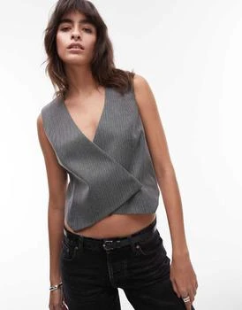 Topshop | Topshop asymmetric wrap waistcoat in charcoal,商家ASOS,价格¥82
