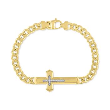 商品Macy's | Men's Diamond Cross Bracelet (1/5 ct. t.w.) in 14k Gold-Plated Sterling Silver,商家Macy's,价格¥5796图片