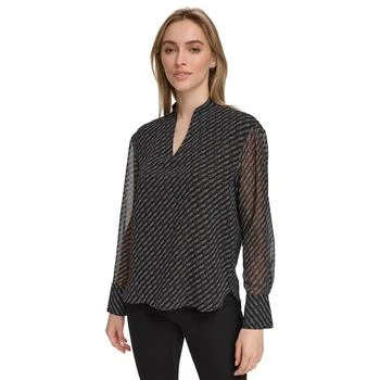 Calvin Klein | Women's Chiffon Sleeve Logo Print V-Neck Blouse,商家Macy's,价格¥366