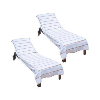 商品Chaise Lounge Cover (Pack of 2, 30x85 in.), Cotton Terry Towel with Pocket to Fit Outdoor Pool or Lounge Chair, White with Colored Stripes图片