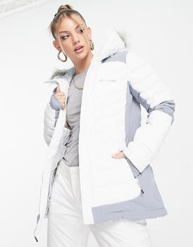 推荐Columbia Ski Bird Mountain Insulated jacket with faux fur hood in white商品
