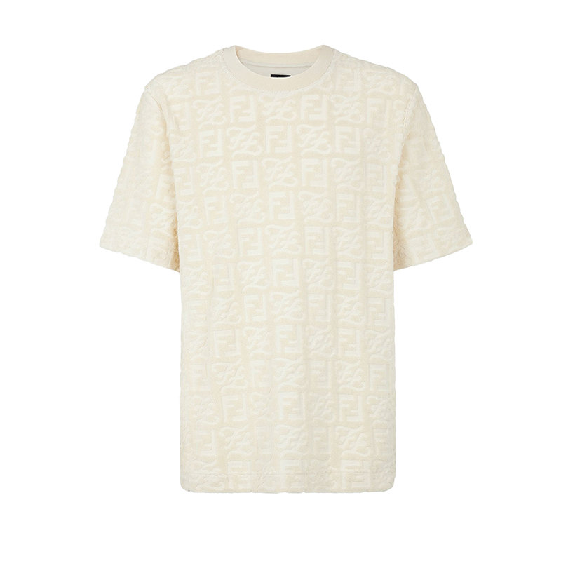 Fendi | 【预售3-7天】FENDI/芬迪 22年春夏新款 男士白色棉质混纺毛巾布效果梭织老花图案短袖T恤FY0936A9RKF0U69商品图片,包邮包税