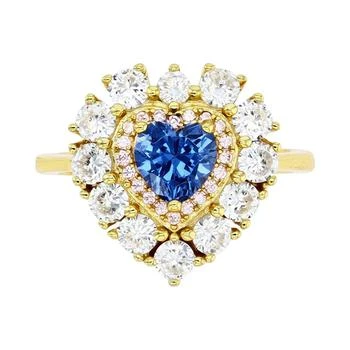 Macy's | Cubic Zirconia Blue & White Heart Halo Ring in 14k Gold-Plated Sterling Silver,商家Macy's,价格¥744