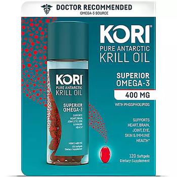 商品Kori Krill Oil Superior Omega-3 400mg, Mini Softgels (120 ct.)图片