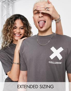 推荐COLLUSION Unisex logo t-shirt in dark grey商品
