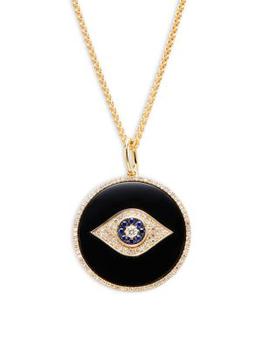 Effy | 14K Goldplated Sterling Silver, Onyx & Sapphire Evil Eye Pendant Necklace商品图片,3折, 满$150享7.5折, 满折