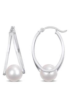 商品DELMAR | Sterling Silver 8-8.5mm Cultured Freshwater Pearl Drop Earrings,商家Nordstrom Rack,价格¥326图片