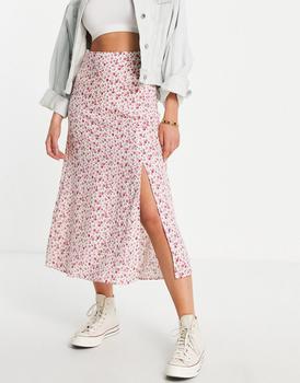 product New Look midi skirt with side split in rose floral image
