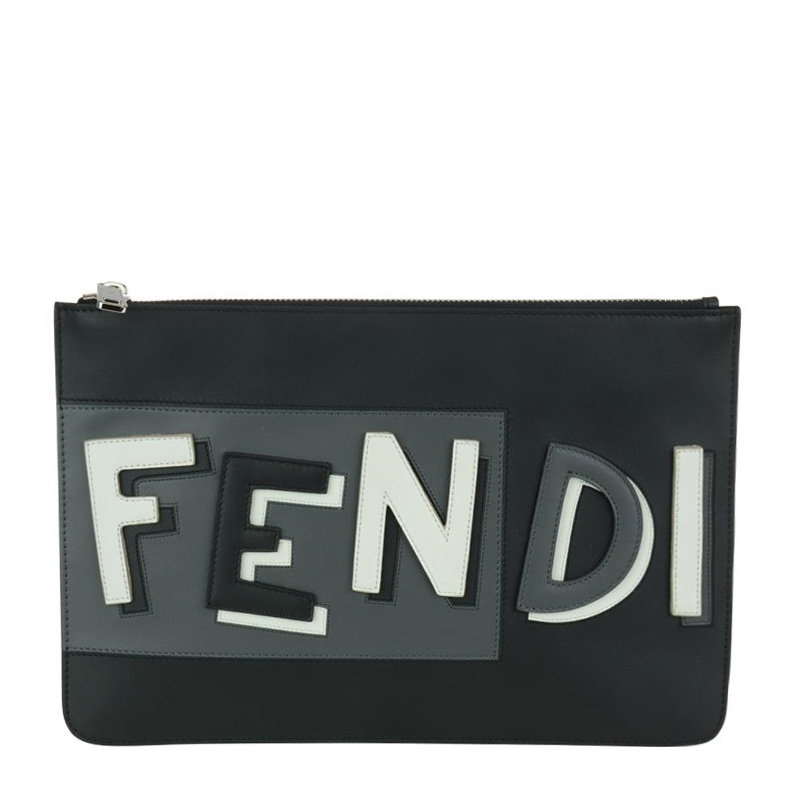 芬迪男包真假, Fendi | Fendi 芬迪 男士黑灰色白色皮革手拿包 7N0078-A0YU-F0P7D商品图片 独家减免邮费