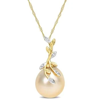 推荐14k Yellow Gold Golden Cultured Pearl & Diamond Accent Necklace商品