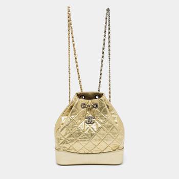 香奈儿包双肩包, [二手商品] Chanel | Chanel Metallic Gold Quilted Laminated Leather Small Gabrielle Backpack商品图片 8折
