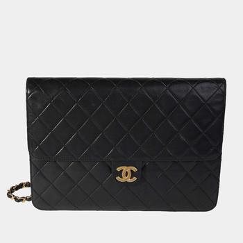 [二手商品] Chanel | Chanel Black Quilted Lambskin Leather Vintage CC Single Flap Shoulder Bag商品图片,