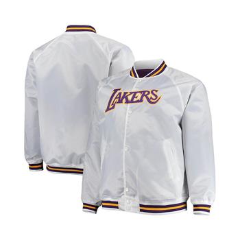 推荐Men's White Los Angeles Lakers Big and Tall Hardwood Classics Raglan Satin Full-Snap Jacket商品