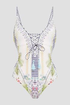 Camilla是什么牌子, Camilla | Crystal-embellished lace-up printed swimsuit商品图片 4.9折