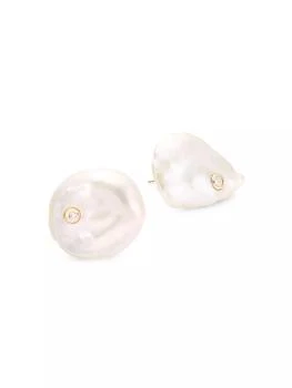 推荐Ocean 16MM Pearl & Diamond Bezel Stud Earrings商品