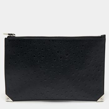 Alexander Wang | Alexander Wang Black Ostrich Embossed Leather Clutch商品图片,