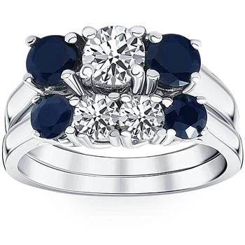 Pompeii3 | 2 3/4ct Treated Blue Sapphire & Diamond Three Stone Ring Set 14K White Gold,商家Premium Outlets,价格¥15599