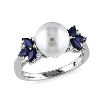 Macy's | Freshwater Cultured Pearl (9-9.5mm), Sapphire (5/8 ct. t.w.) and Diamond Accent Ring in 10k White Gold,商家Macy's,价格¥10850