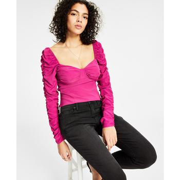商品LEYDEN | Women's Solid Ruched-Sleeve Cropped Bustier Top,商家Macy's,价格¥566图片