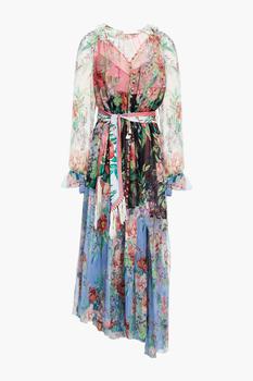 推荐Bellitude asymmetric belted floral-print silk-crepon midi dress商品