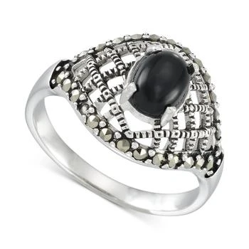 Macy's | Onyx & Marcasite (1/3 ct. t.w.) Lattice Ring in Sterling Silver,商家Macy's,价格¥930