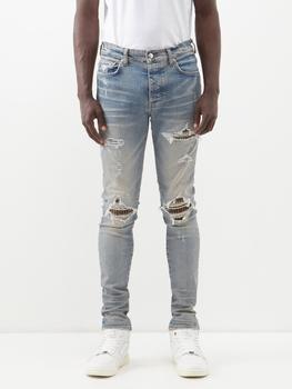 amiri牛仔裤, AMIRI | Plaid-patch distressed jeans商品图片 