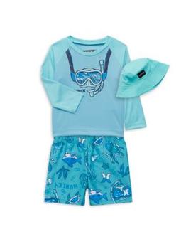 推荐Baby Boy's 3-Piece UPF50 Bucket Hat, Tee, & Swim Shorts Set商品
