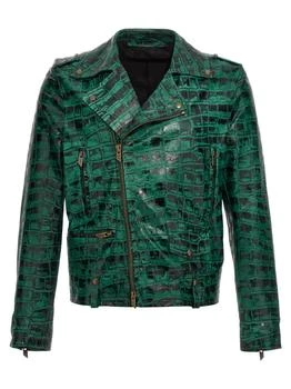 Salvatore Santoro | Croc Print Leather Jacket Casual Jackets, Parka Green,商家Wanan Luxury,价格¥6494