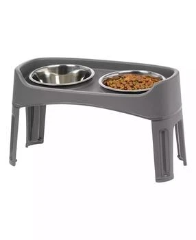 IRIS USA | Elevated Dog Bowls, Adjustable Height, 2 Thick 64 oz Stainless Steel Bowls, Spill-Proof with Raised Outer Rim, Durable Made in USA Plastic, Easy Assemble, 2 Heights 4.63" or 12.25" Dark Gray,商家Macy's,价格¥157