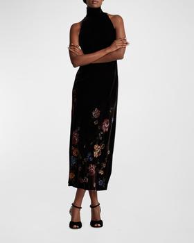 女装拉夫劳伦连衣裙, Ralph Lauren | Orilla Floral Turtleneck Velvet Tea-Length Dress商品图片 