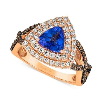 Le Vian | Blueberry Tanzanite (1 ct. t.w.) & Diamond (3/4 ct. t.w.) Trillion Double Halo Ring in 14k Rose Gold,商家Macy's,价格¥25534