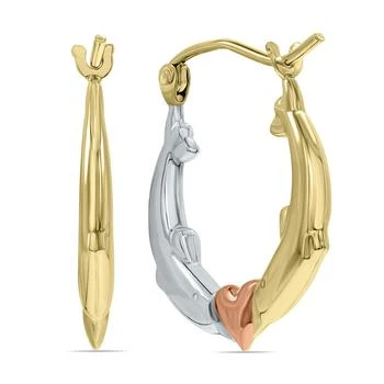 10K White and Yellow Gold Two-Tone in Love Dolphin Hoop Earrings