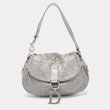 [二手商品] Dior | Dior Silver Quilted Cannage Leather Flap Shoulder Bag 