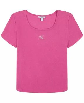 Calvin Klein | Big Girls Square-Neck Embroidered-Logo Ribbed Baby T-Shirt,商家Macy's,价格¥81