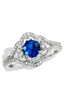Savvy Cie Jewels | Rhodium Plated Lab Created Sapphire Halo Ring,商家Nordstrom Rack,价格¥248