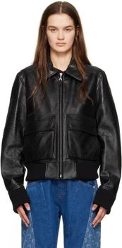 MARINE SERRE | Black Embossed Leather Jacket,商家Ssense US,价格¥22124