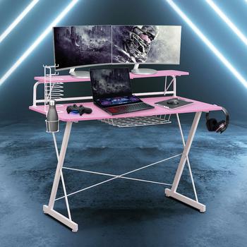商品TS-200 Carbon Computer Gaming Desk with Shelving, Pink图片