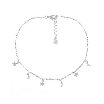 商品Essentials | Clear Cubic Zirconia Moon & Star Anklet in Silver Plate,商家Macy's,价格¥74图片