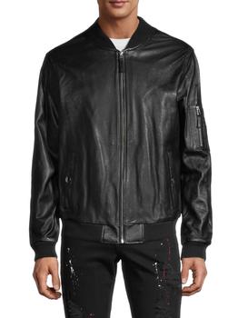 商品​Sleeve-Pocket Leather Bomber Jacket图片