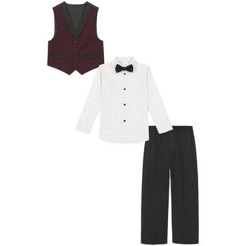 Calvin Klein | Little Boys Cord Stripe Vest, Pant, Dress Shirt and Bowtie, 4 Piece Set 