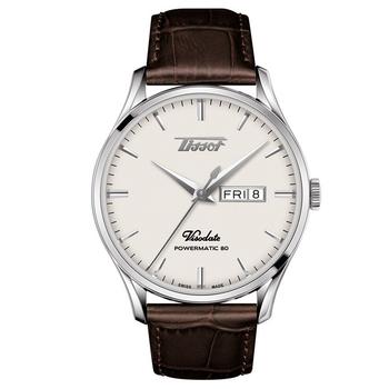 男装tissot automatic, Tissot | Men's Swiss Automatic Heritage Visodate Powermatic 80 Brown Leather Strap Watch 42mm商品图片 