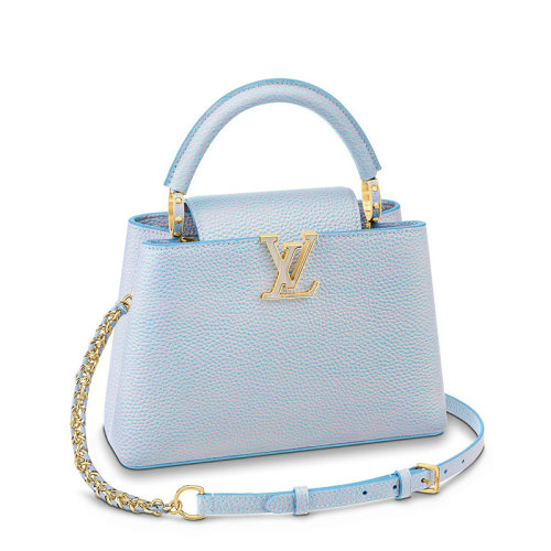 lv链条包, Louis Vuitton | 【预售十天】Louis Vuitton/路易威登 22新款CAPUCINES BB系列 女士丁香紫/浅蓝色系喷绘效果粒面牛皮革金扣配可拆卸皮革链条编织肩带单肩手提包M59868商品图片 7.9折, 包邮包税