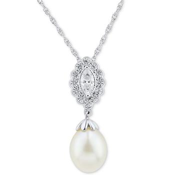 商品Cultured Freshwater Pearl (8-8-1/2mm) & Cubic Zirconia 18" Pendant Necklace in Sterling Silver,商家Macy's,价格¥346图片