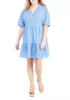 Sandra Darren, Sandra Darren | Plus Size Vertical Stripe V-Neck Flounce Hem Dress商品图片 2.4折×额外8.5折, 额外八五折